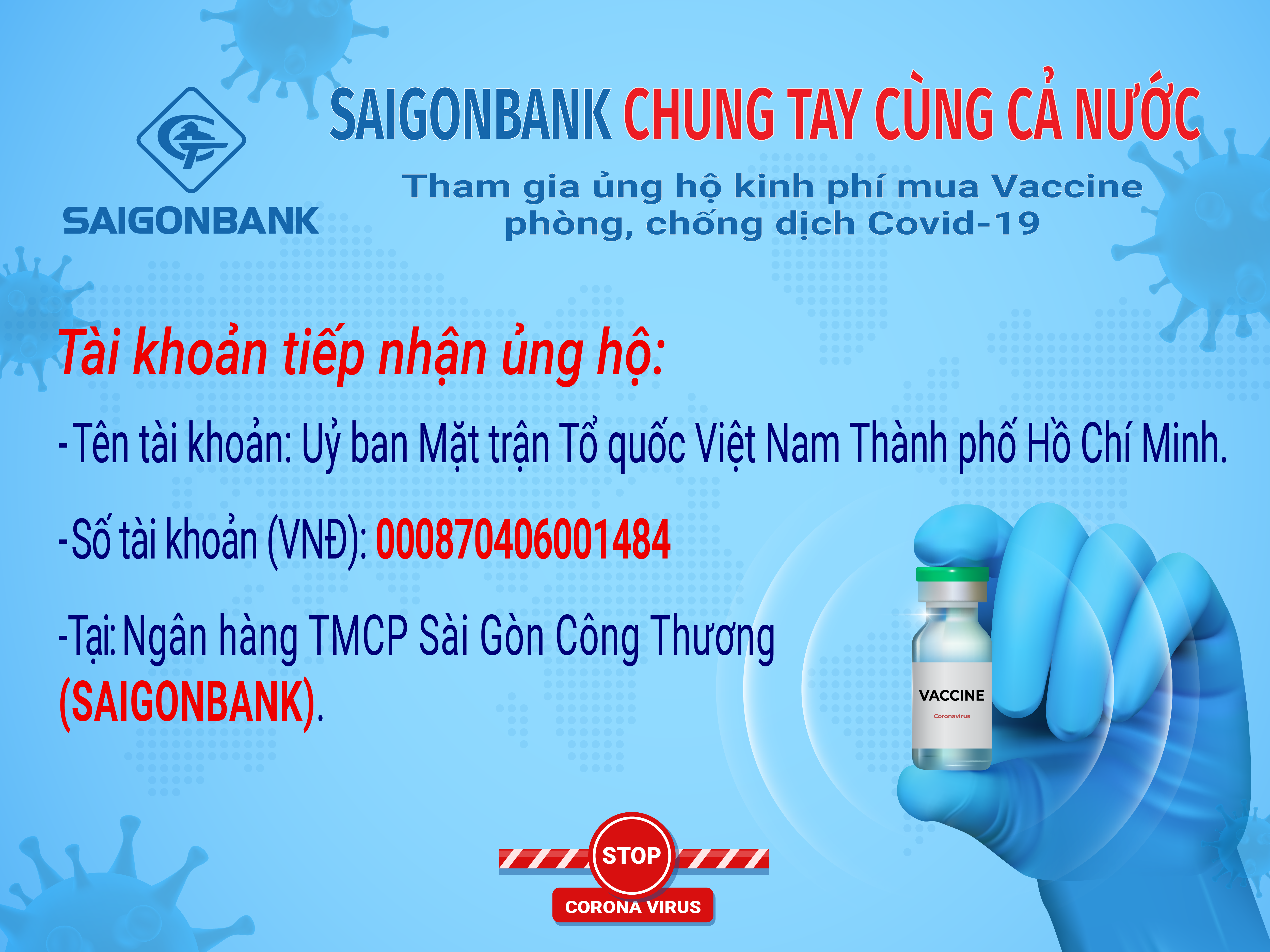 SAIGONBANK chung tay cùng cả nước tham gia ủng hộ kinh phí mua Vaccine thực hiện công tác phòng, chống dịch Covid-19