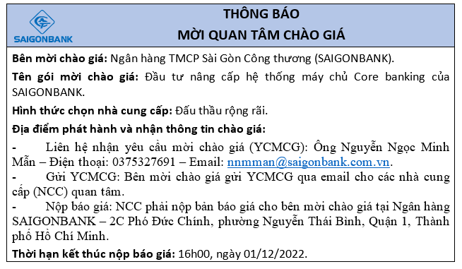 ĐĂNG MỜI CHÀO GIÁ CORE BANKING