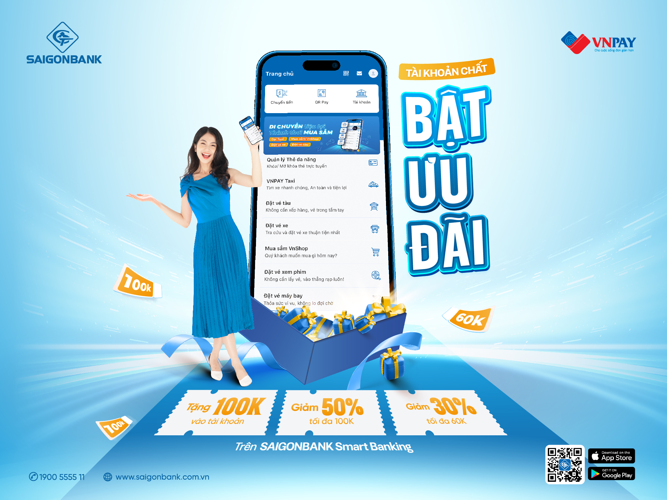 BẬT TUNG NGÀN ƯU ĐÃI GIẢM ĐẾN 50% CÁC TIỆN ÍCH TRÊN SAIGONBANK SMART BANKING