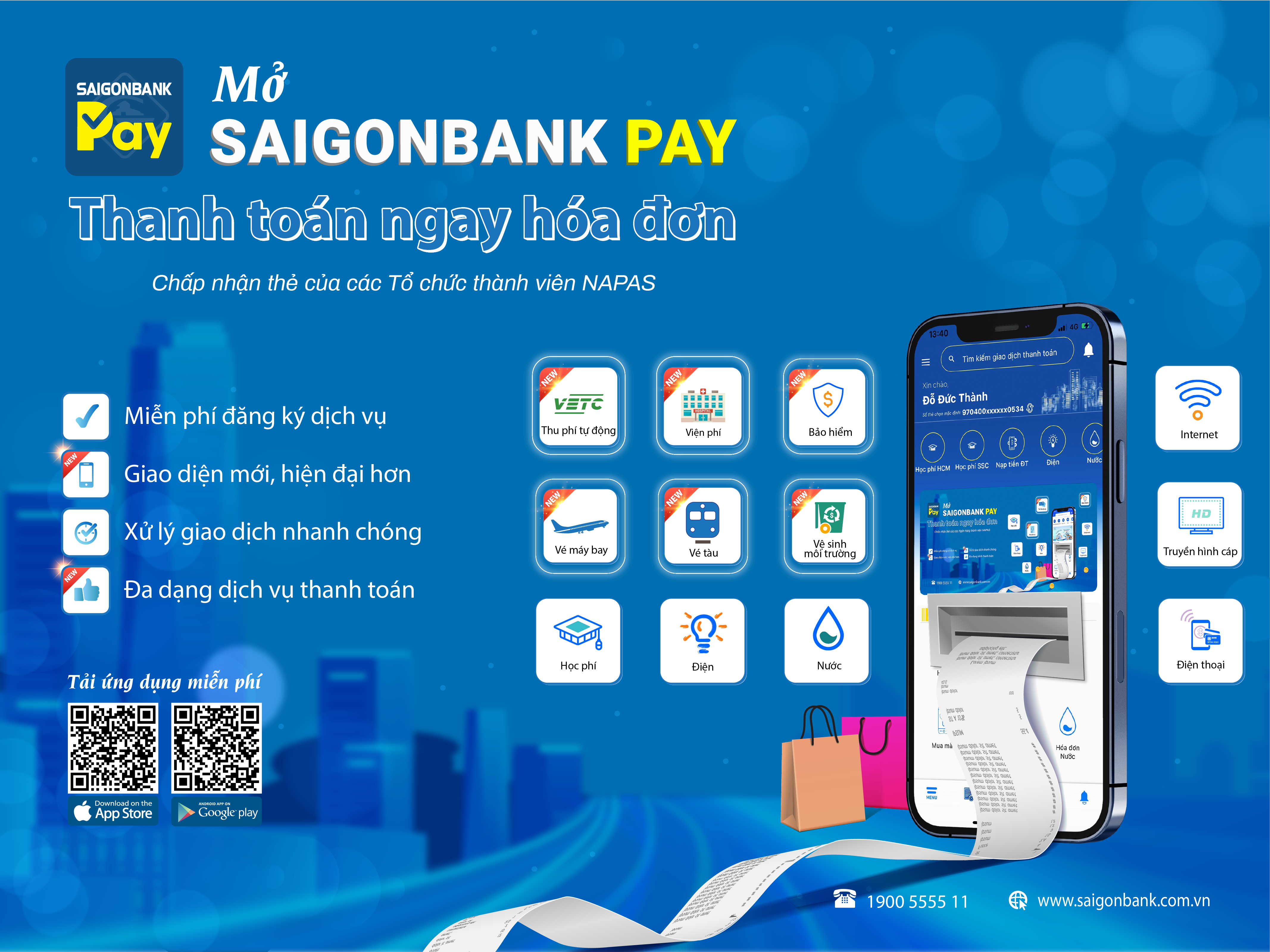 Mở SAIGONBANK Pay Thanh toán ngay hóa đơn
