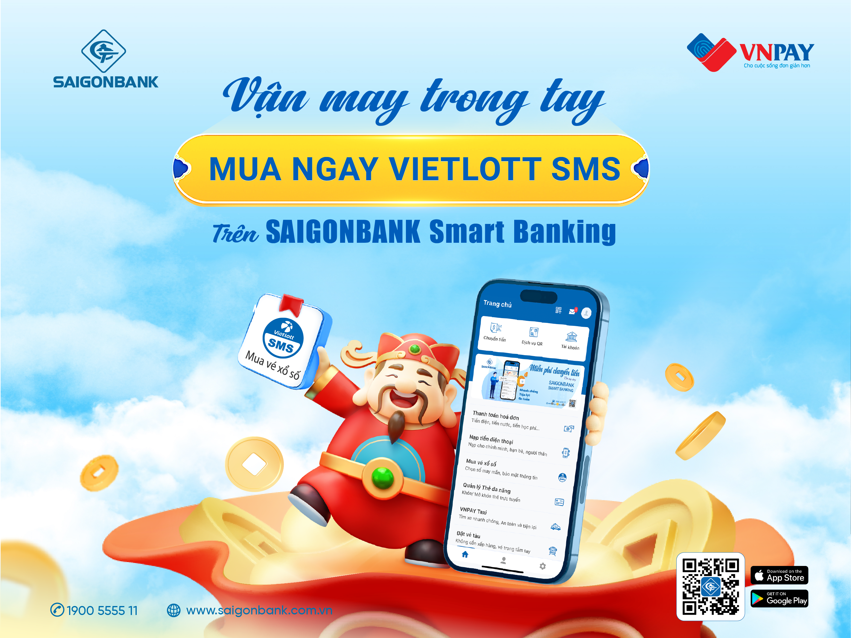 THỬ VẬN MAY MỖI NGÀY - MUA VÉ XỔ SỐ VIETLOTT SMS TRÊN ỨNG DỤNG SAIGONBANK SMART BANKING