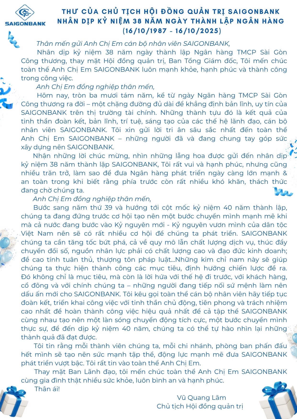SAIGONBANK kỷ niệm 38 năm ngày thành lập